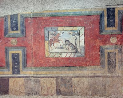 Un affresco che mostra una scena di caccia, da una ricostruzione dell